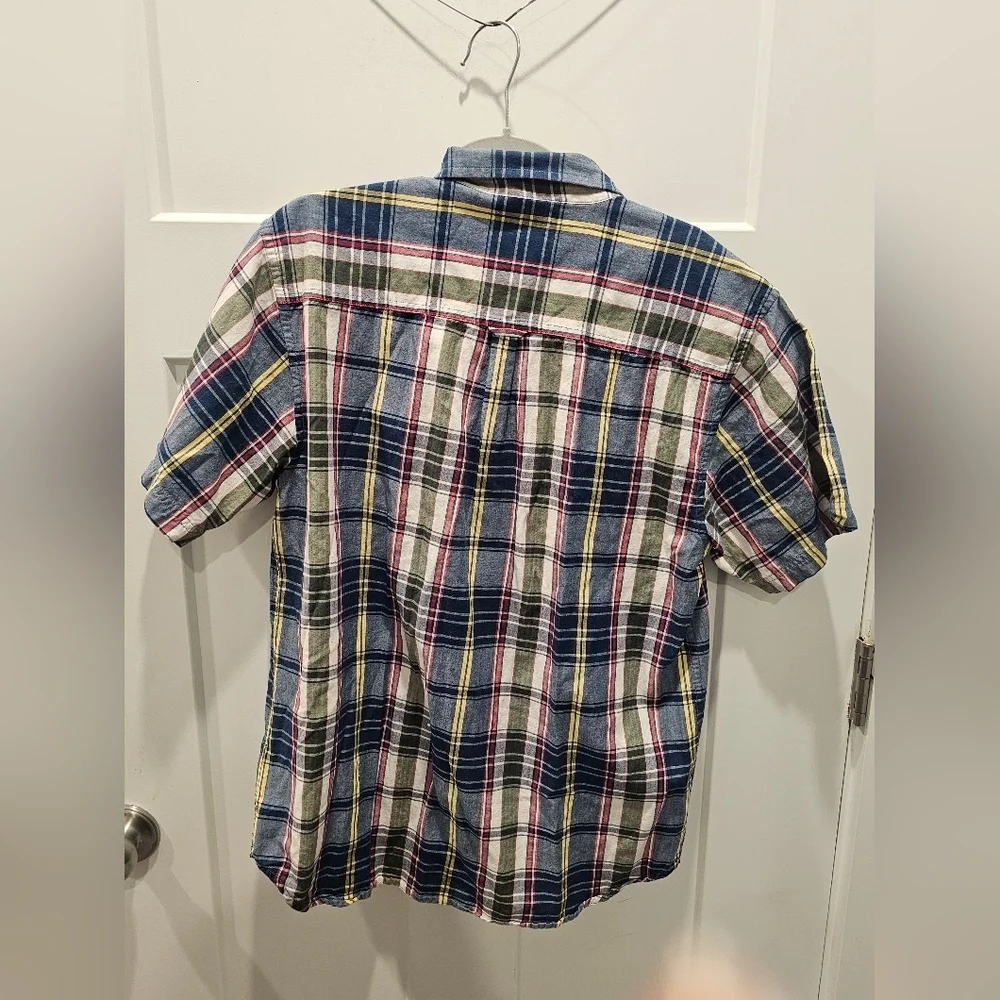 Nautica Jeans Company Boys Plaid Button Up Short Sleeve Shirt Size 16/18 XL